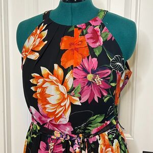 Chiffon Halter Maxi INC Black Floral Print Dress